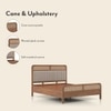 Hanoi Solid Wood Cane Queen Size Non Storage Bed In Amber Walnut Finish with Shitake Beige Colour