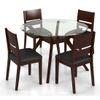 Wesley - Cabalo (Leatherette) 4 Seater Round Glass Top Dining Table Set (Colour- Black, Finish- Dark Walnut)