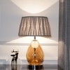 Decade Glass and Metal Table Lamp With Natural Linen Shade