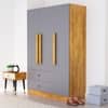 Hexa Red Wooden 3 Door Wardrobe with 2 Drawers and Hanging Space in Giant Wood and Slate Grey Colour