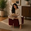 Doe Buck Regent Channel Tufted Velvet Ottoman Stool in Maroon Colour with Rose Gold Legs