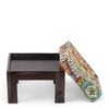 Blane Sheesham Wood Coffee Table With 4 Stools Set In Mahogany Finish & Multi Colour Israel Print Kantha Fabric Cushions