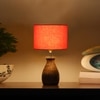 Devansh Orange Cotton Table Lamp With  Wood Natural Base (7X13 Inches)-5