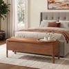 Zaha Solid Wood Upholstered Storage Bench In Amber walnut Finish with Nappa Tan Leatherette Colour