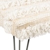 Velas Sheesham Wood Mid Century 2 Seater Bench With Metal Legs In Beige Fabric With Fringes
