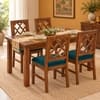Globally Indian Nakshatra Solid Sheesham Wood 4 Seater Dining Table Set 4 Chairs Teal Green