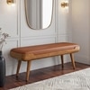 Nuvo Solid Wood Upholstered Bench In Amber Walnut Finish and Nappa Tan Leatherette Colour