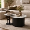 Metalwork Round Metal Nesting Coffee Table Set Black Finish White Porcelain Top Set Of 2