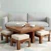 Blane Sheesham Wood Accent Coffee Table Set With 4 Stools In Natural Teak Finish