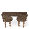 Cairo Sheesham Wood Accent 3+1+1 Seater Bench Set With 2 Stools In Green Sparkle Velvet