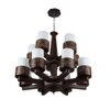 Eliante 6-Light Chandelier, Mild Steel, Glass And Wood, Modern Hanging Ceiling Light Fixture