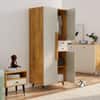 Hexa Red Wooden 2 Door Wardrobe with Drawer and Hanging Space in Giant Wood and Frosty White Colour