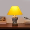 Devansh Conical Yellow Cotton Shade Lamp With Wood & Mosaic Glass Base For Decoration/Office/Home/Gifting/Study For Decoration/Office/Home/Gifting/Study -(10X10X14.5) Inches -A