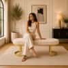 Doe Buck Upholstered Oval Bench in Beige Colour with Gold Loop Legs