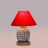 Devansh Conical Red Cotton Shade Lamp With Wood & Mosaic Glass Base For Decoration/Office/Home/Gifting/Study For Decoration/Office/Home/Gifting/Study -(10X10X14.5) Inches -A