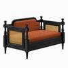 Rattan Solid wood two seater sofa in Black FinishCopper Orange Colour Fabric