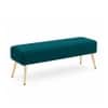 Doe Buck Upholstered Bench in Teal Colour with Channel Stitching and Gold Legs