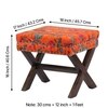 Rosslyn Sheesham Wood Set of 2 Ottoman Pouffees in Bird Print Orange Kantha, Dark Mahogany Finish