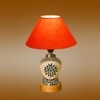 Devansh Conical Orange Cotton Shade Lamp With Wood & Mosaic Glass Base For Decoration/Office/Home/Gifting/Study For Decoration/Office/Home/Gifting/Study -(10X10X14.5) Inches -A