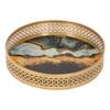 Round Metal Meeena Tray Set Of 2 In Blue And Black Colour