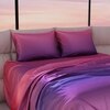Stoa Paris Satin Bedsheets for Super King Size Bed with 2 Pillow Covers 300 TC UltrSatin Solid Premium Bedding Set Gifts for Couples Wedding Home Furnishing Skies of Paris Collection - Pink Indigo heets for Pink Indigo