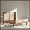 Valerio Duo-Panel Luxe Queen Size Bed in Off- White colour Velvet with Oak wood Frame