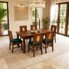 Globally Indian Elodie Solid Sheesham Wood 6 Seater Dining Table Set 6 Chairs Teal Blue