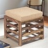 Houston Sheesham Wood Stool in Teak Finish with Jute Beige Cushion