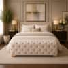 Doe Buck Velvet Tufted Bench in Beige Colour with Gold Base