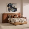 Elowen Softline Queen Size Bed in velvet With Oak wood Frame & Hydraulic Storage