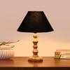 Devansh Black Cotton Table Lamp With  Wood Natural Base (10X10X16) Inches)-28