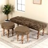 Cairo Sheesham Wood Accent 3+1+1 Seater Bench Set With 2 Stools In Green Sparkle Velvet