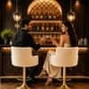 Doe Buck Oliver Adjustable Velvet Bar Stool in Beige Colour with Gold Base