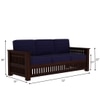 Anjani 3+1+1 Seater Wooden Sofa (BLUE Colour, Dark Walnut Finish)