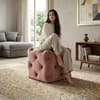 Doe Buck Colchester Velvet Tufted Ottoman Cube in Pink Colour with Wooden Base
