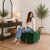 Doe Buck Regent Channel Tufted Velvet Ottoman Stool in Green Colour with Rose Gold Legs