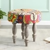 Roswell Sheesham Wood Bohemian Round Stool in Israel Print Patchwork Kantha Upholstery