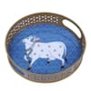 Cow Round Basket With Jar Set Of 3 In Gold Colour
