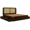 Lotus Solid Wood Queen  Size Upholstered Bed With Drawer Storage (Provincial Teak Finish)