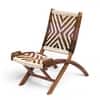 NatWest Sheesham Wood Vintage Balcony Chair in Multi Colour Chindi and White Rope Canning