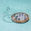 Ireka Homes Frosty Bliss Acacia Wood Cake Stand with Glass Dome
