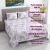White And Pink Shade  Floral Cotton 400 Tc Flat Double Queen Size Bedsheet With 2 Pillow Covers