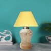 Devansh Conical Yellow Cotton Shade Lamp With Wood & Mosaic Glass Base For Decoration /Office/Home/Gifting/Study For Decoration /Office/Home/Gifting/Study -(10X10X14.5) Inches -