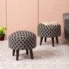 Quad Jacquard Wooden Ottoman in Black Color Set of 2