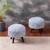 Slub Jacquard Wooden Ottoman in Blue Color Set of 2