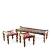 Hamilton Sheesham Wood 2 Seater Maachi Bench Set With 2 Stools In Assorted Multi-Colour Chindi & White Rope Canning