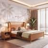 Fiji Wingback Cane and Solid Wood Queen Size Non-Storage Bed in Nappa Tan Leatherette