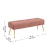 Doe Buck Upholstered Bench in Pink Colour with Channel Stitching and Gold Legs