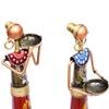 Desert Art Metal Handpainted Rural Lady Showpiece Set of 2 in Red Colour