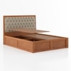 Avon Solid Wood Storage Bed Queen Size in Amber Walnut Finish with Oyster Beige Colour